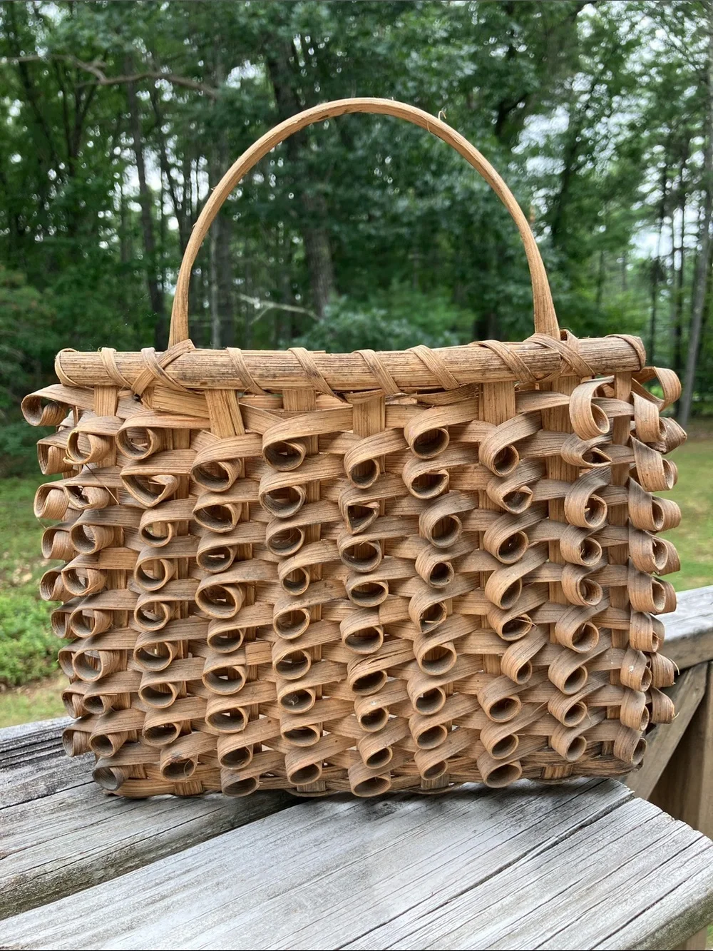 Mid 20th-Century Ash Splint Curly Weave Basket Porcupine Maine